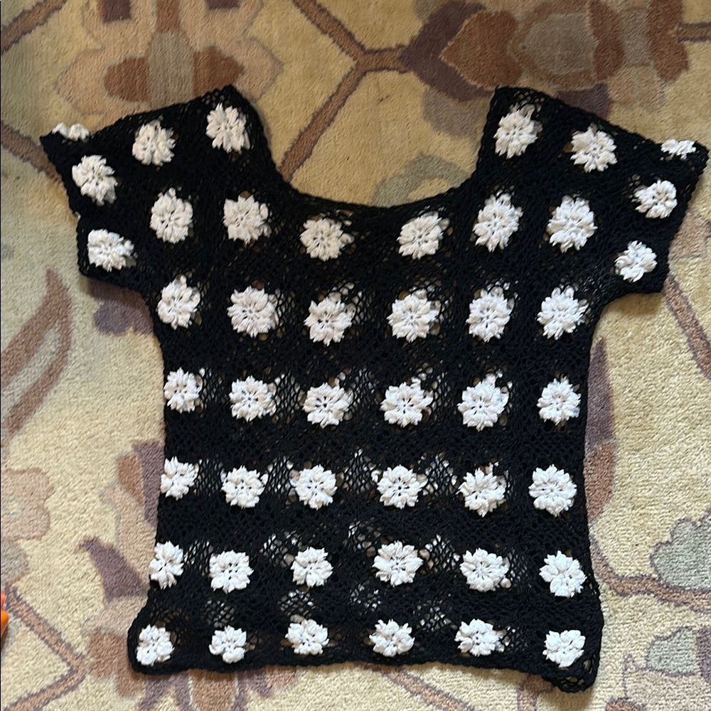 Handcrafted Floral Black and White Blouse